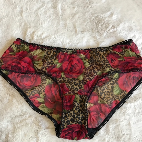 RARE SET Victoria’s‎ Secret Y2K Red Rose Animal Print Mesh Cami/Panty 2pc NWOT - Picture 3 of 10